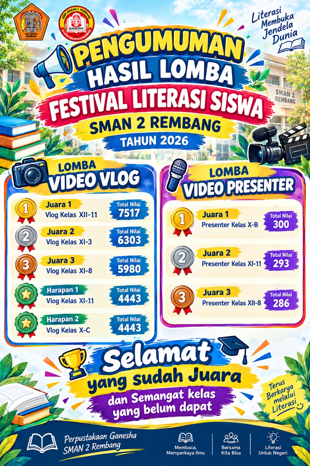 FESTIVAL LITERASI SISWA SMAN 2 REMBANG 2026 SUKSES DIGELAR, INI DAFTAR JUARANYA